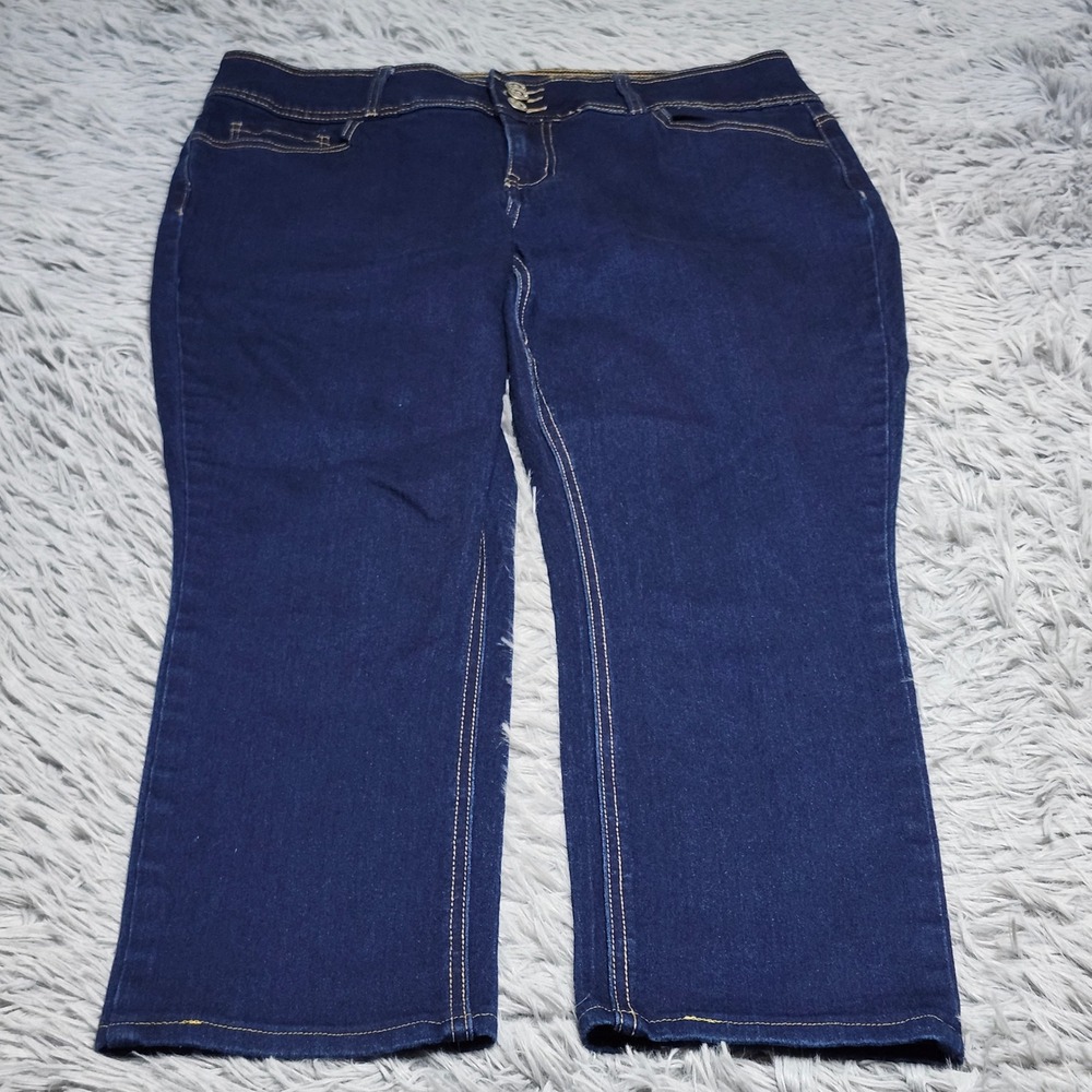 Copperflash Curvy Skinny Jeans Womens 14W Hemmed Cropped Blue Denim Cotton Blend